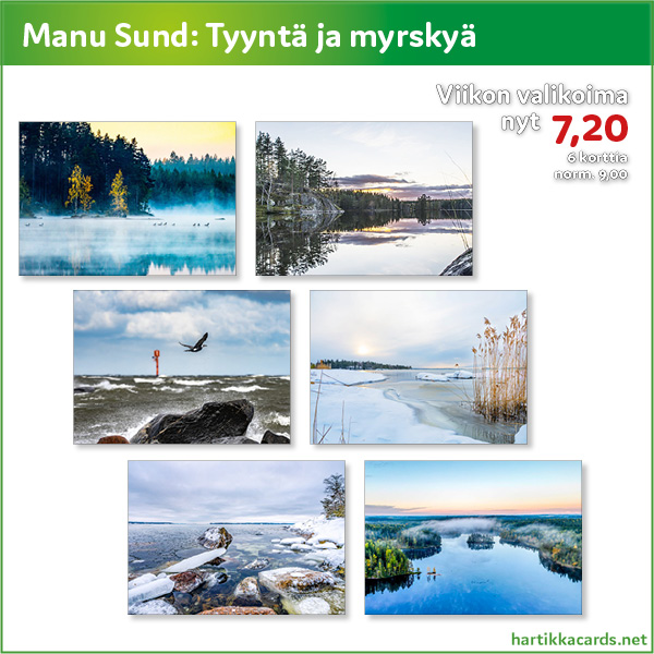 Hienoja maisemakuvia eri vuodenaikoina otettuina Lounais-Suomesta. Tarjoushinta 7,20.
